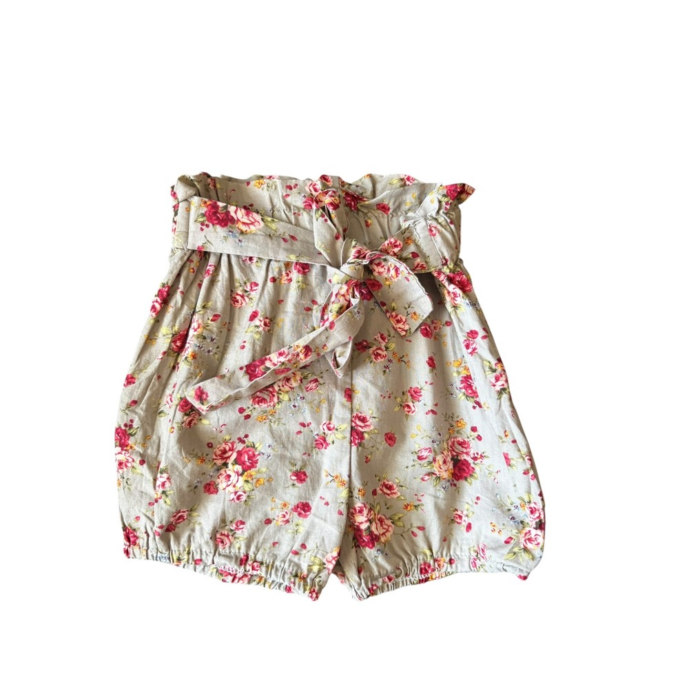 Boutique Girls Floral Bubble Shorts 12m? Pink Rose Paperbag Waist see measuremen